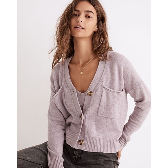 Madewell Lavender Cropped Wool Cardigan Sweater - Picture 1 of 7